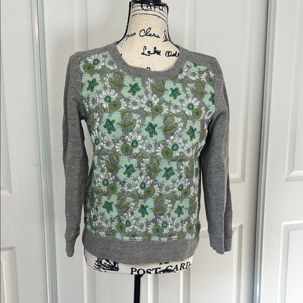 J.Crew Green Floral Brocade Women's Sweatshirt